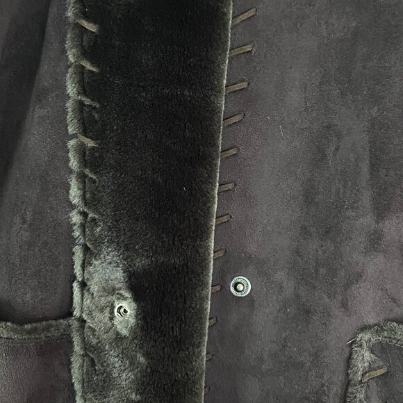 Dana Buchman Fur Lined Pea Coat Size Medium Chocolate Brown Faux Suede - Picture 4 of 12